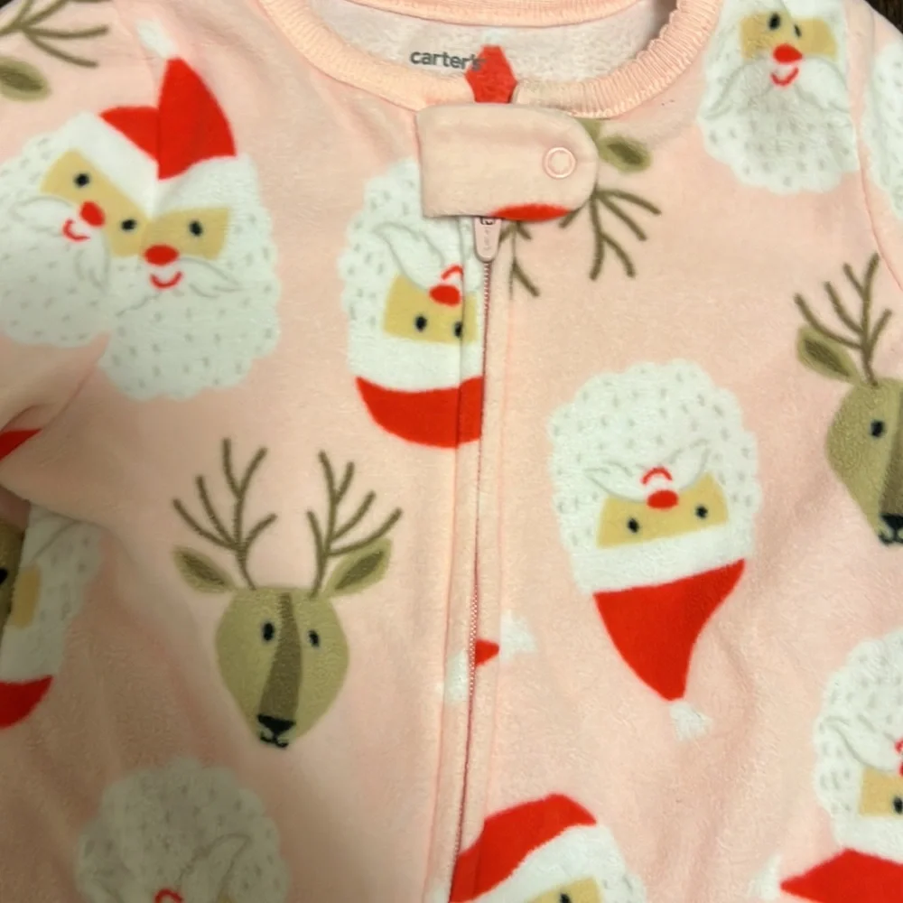 Adorable Carters Baby Girl Pink Christmas Santa Print Footie pajamas!